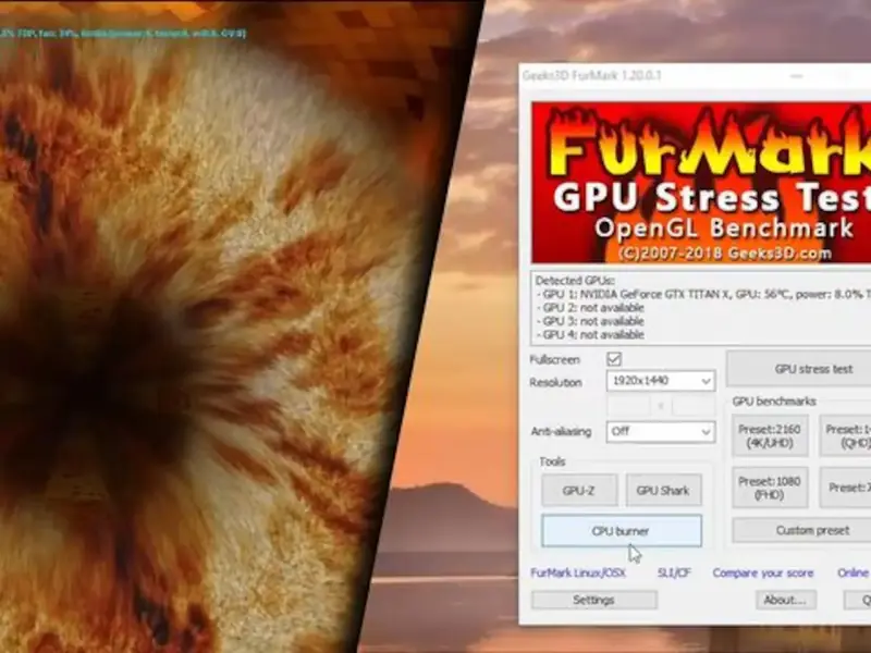 Стресс-тест видеокарты и окно программы FurMark